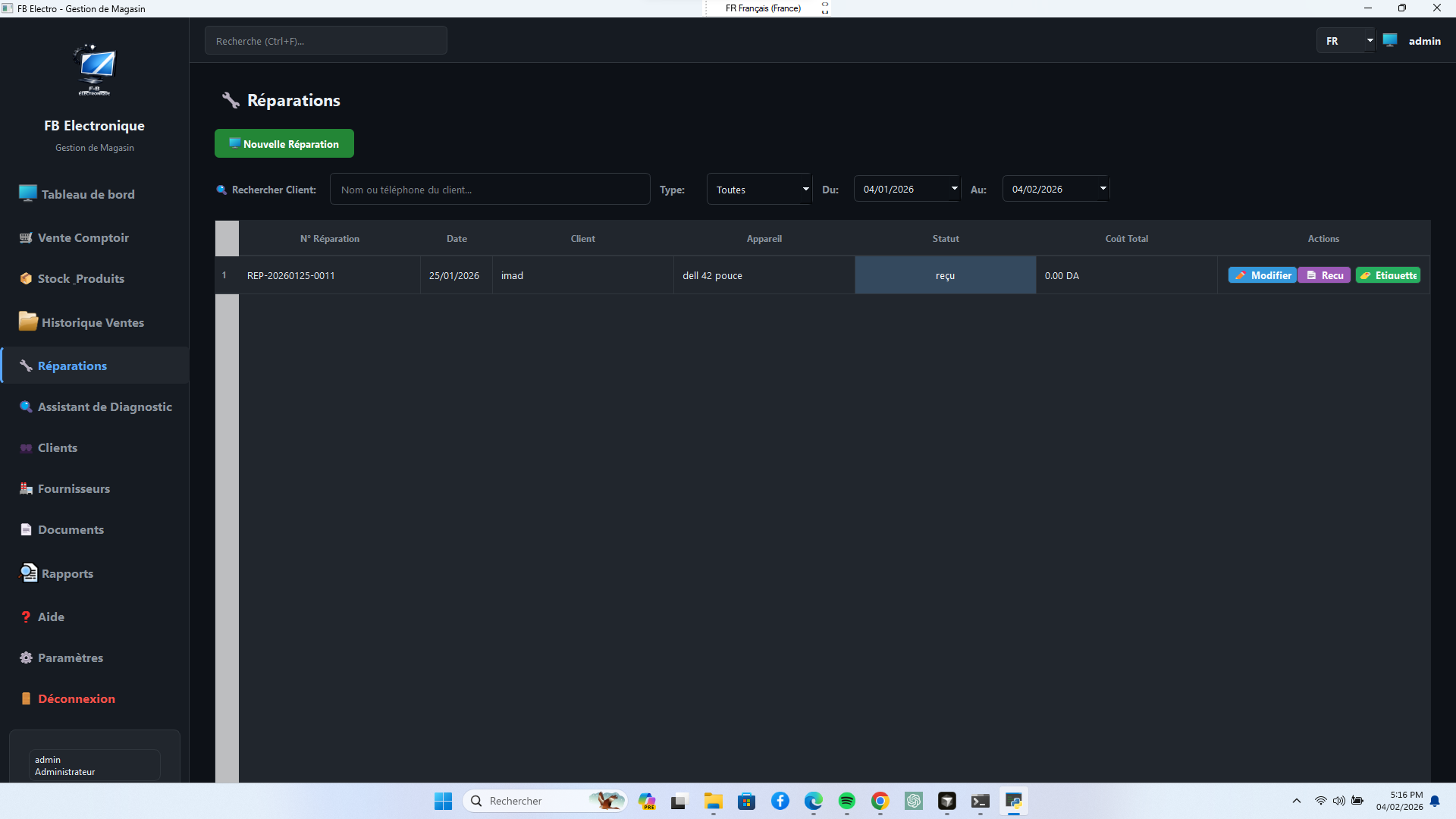 Gestion Réparations FB Electro