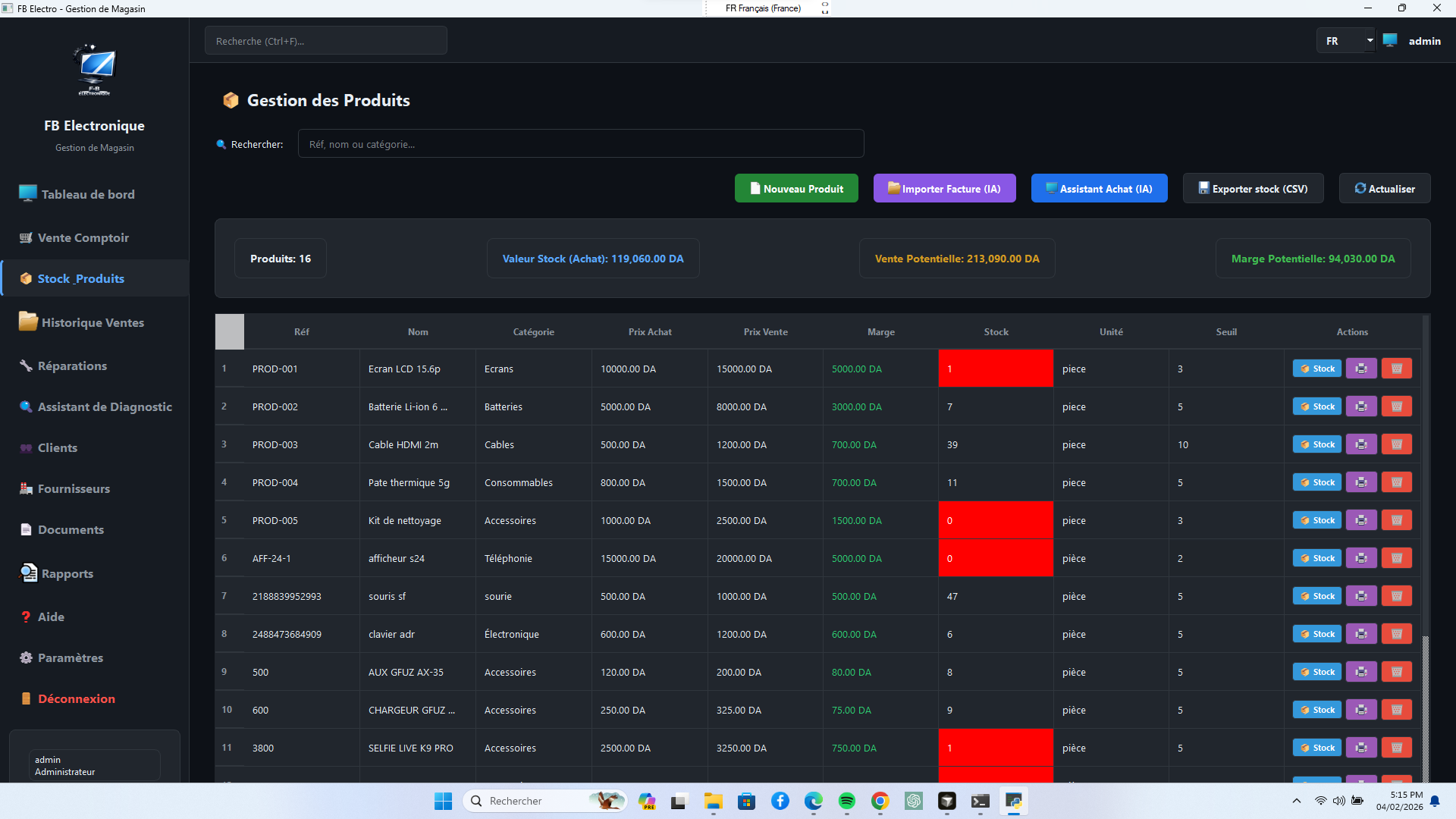 Gestion de Stock FB Electro